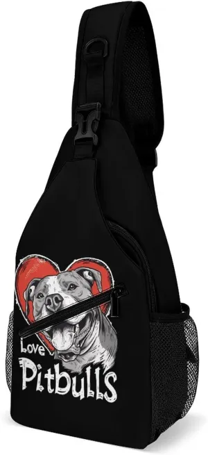 I Love Pit Bull Crossbody Sling Bag Novelty Chest Bags Shoulder Backpack For Travel Hiking