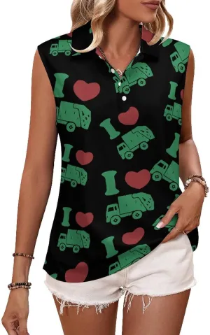 I Love Trash Garbage Trucks Women's Sleeveless Golf Polo Shirts Athletic Tank Tops