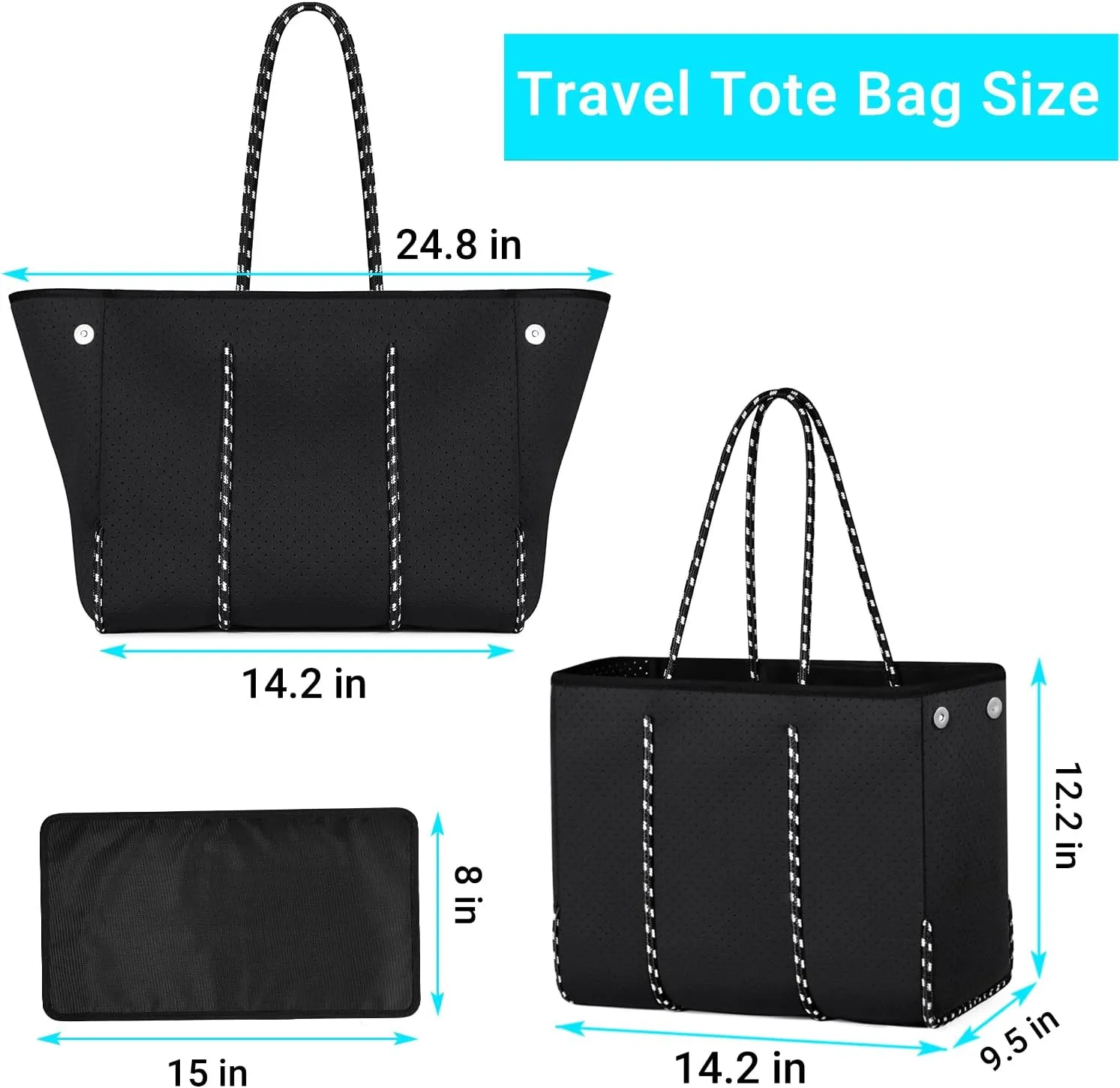 IBFUN Neoprene Bag, Large Multipurpose Beach Bag Neoprene Tote Bag with Inner Pocket for Women/Pool