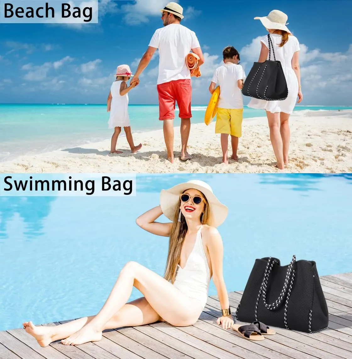 IBFUN Neoprene Bag, Large Multipurpose Beach Bag Neoprene Tote Bag with Inner Pocket for Women/Pool