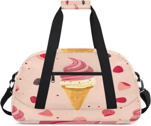Ice Cream Gym Duffel Bag for Men Women Colorful Dots Sports Tote Bag with Adjustable Shoulder Strap for Dance Gymnastics Traveling Outdoor Camping Overnight Stay