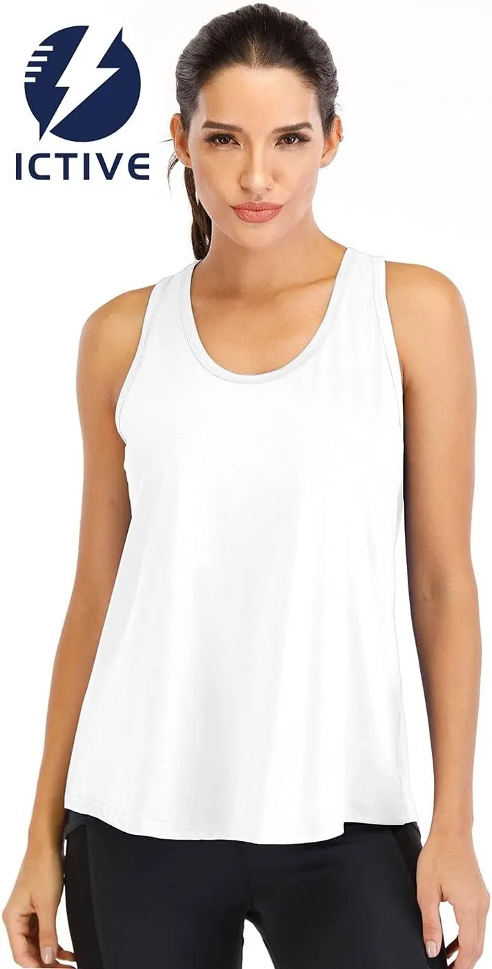 ICTIVE Workout Tops for Women Loose Fit Racerback Mesh Backless Muscle Tank Running Shirts