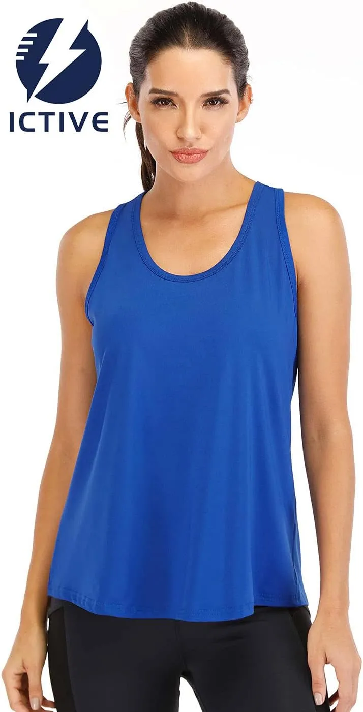 ICTIVE Workout Tops for Women Loose Fit Racerback Mesh Backless Muscle Tank Running Shirts