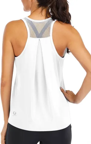 ICTIVE Workout Tops for Women Loose Fit Racerback Mesh Backless Muscle Tank Running Shirts