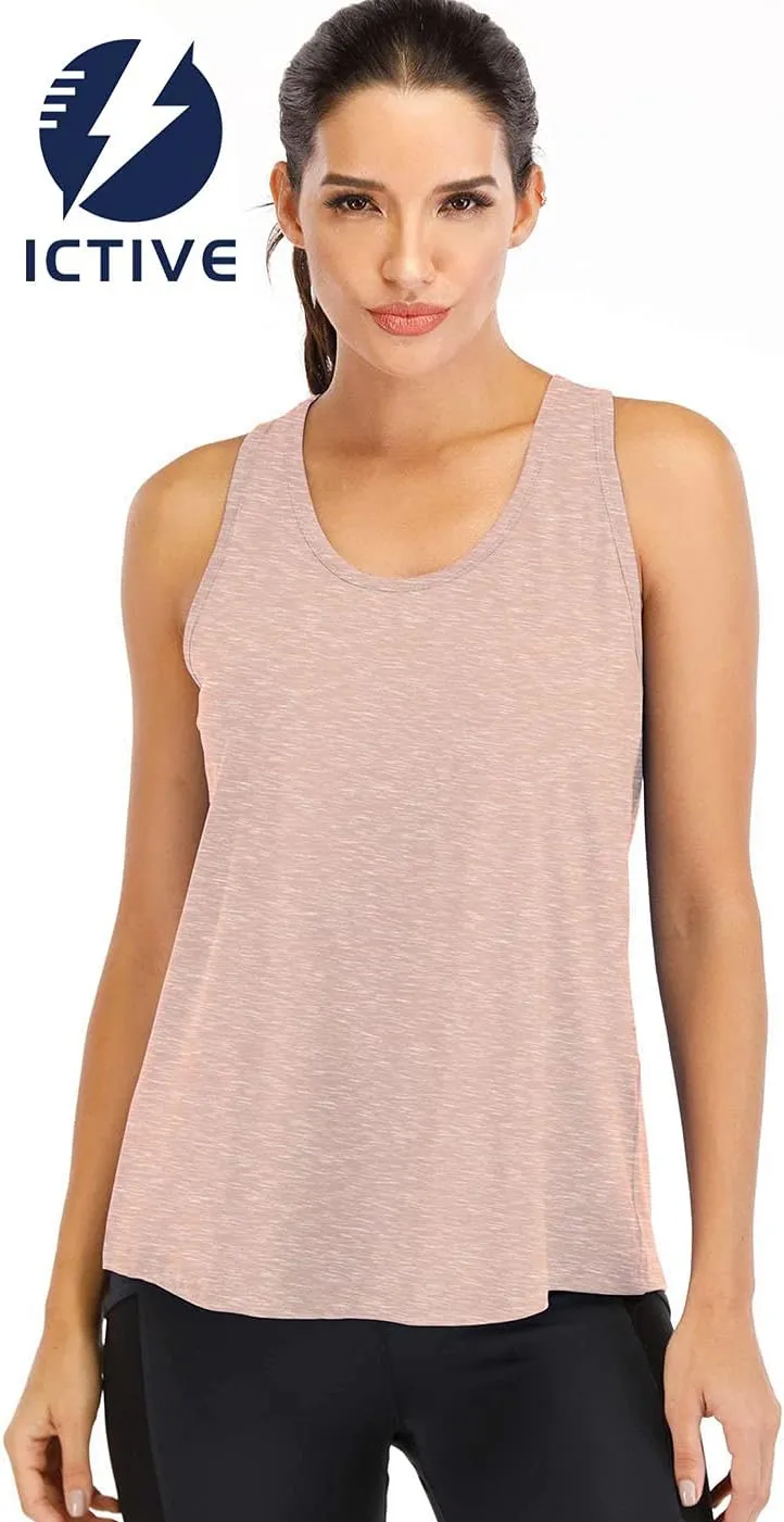 ICTIVE Workout Tops for Women Loose Fit Racerback Mesh Backless Muscle Tank Running Shirts