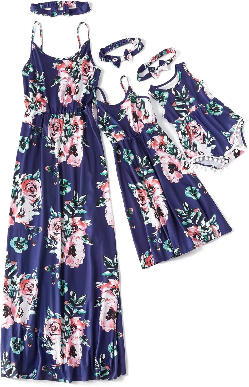 IFFEI Mommy and Me Matching Dress Spaghetti Strap Summer Casual Sundress Beach Sleeveless Dress with Headband