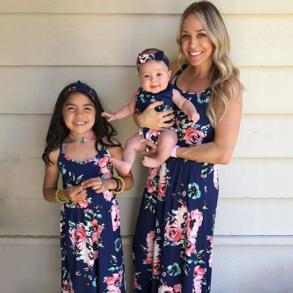 IFFEI Mommy and Me Matching Dress Spaghetti Strap Summer Casual Sundress Beach Sleeveless Dress with Headband