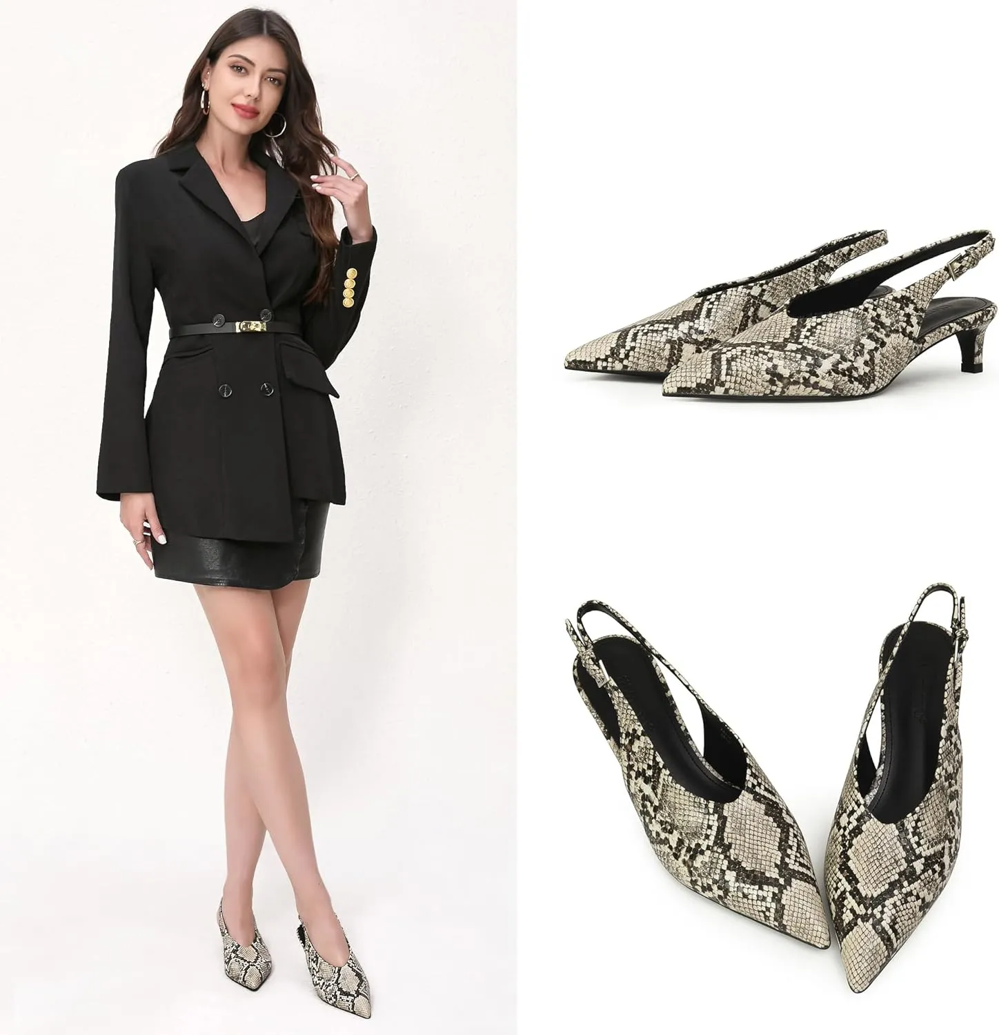 iiimmu Slingback Heels for Women Closed Toe 2 IN Kitten Heels Pointed Toe Women Pumps Low Heel Dress Shoes Faux Leather