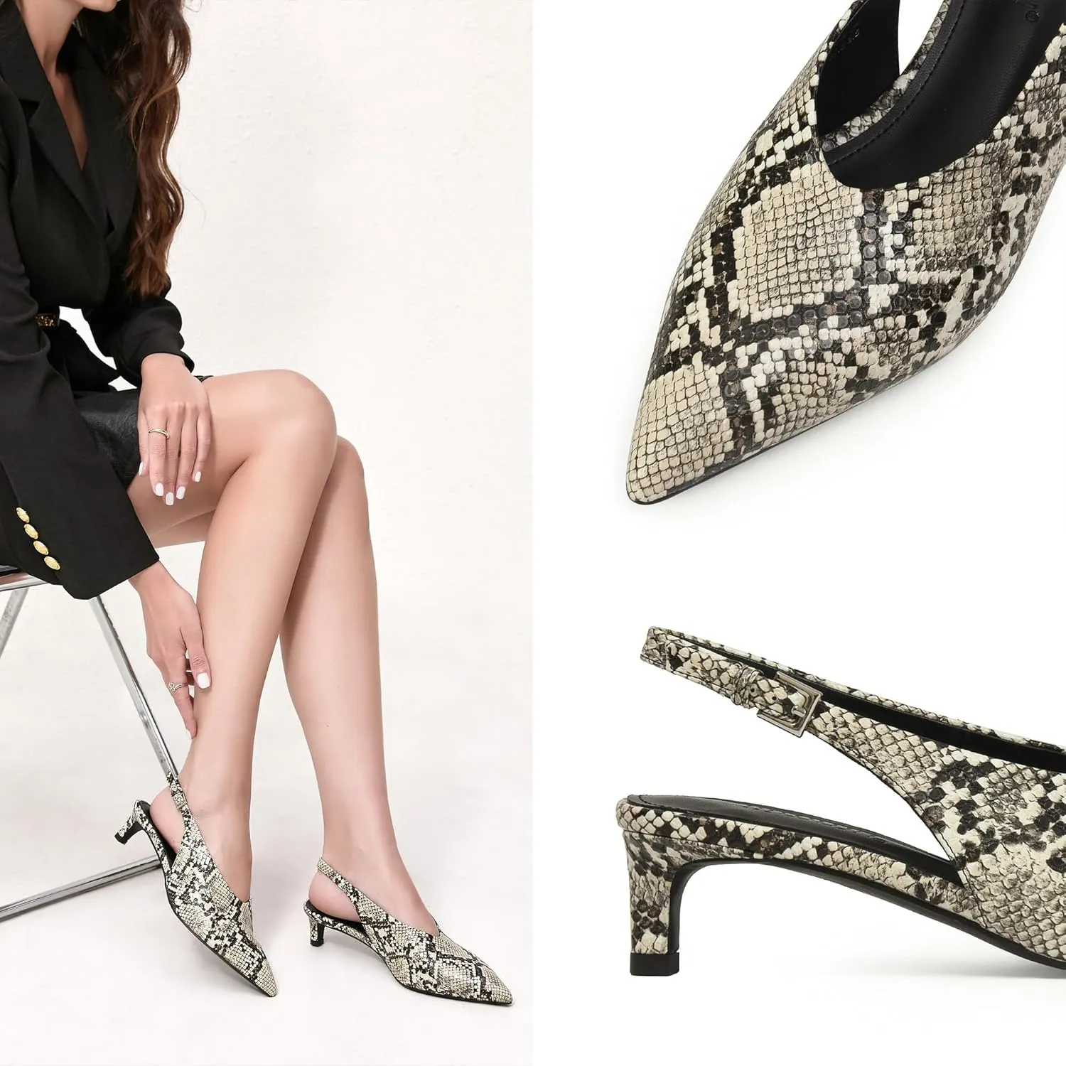 iiimmu Slingback Heels for Women Closed Toe 2 IN Kitten Heels Pointed Toe Women Pumps Low Heel Dress Shoes Faux Leather