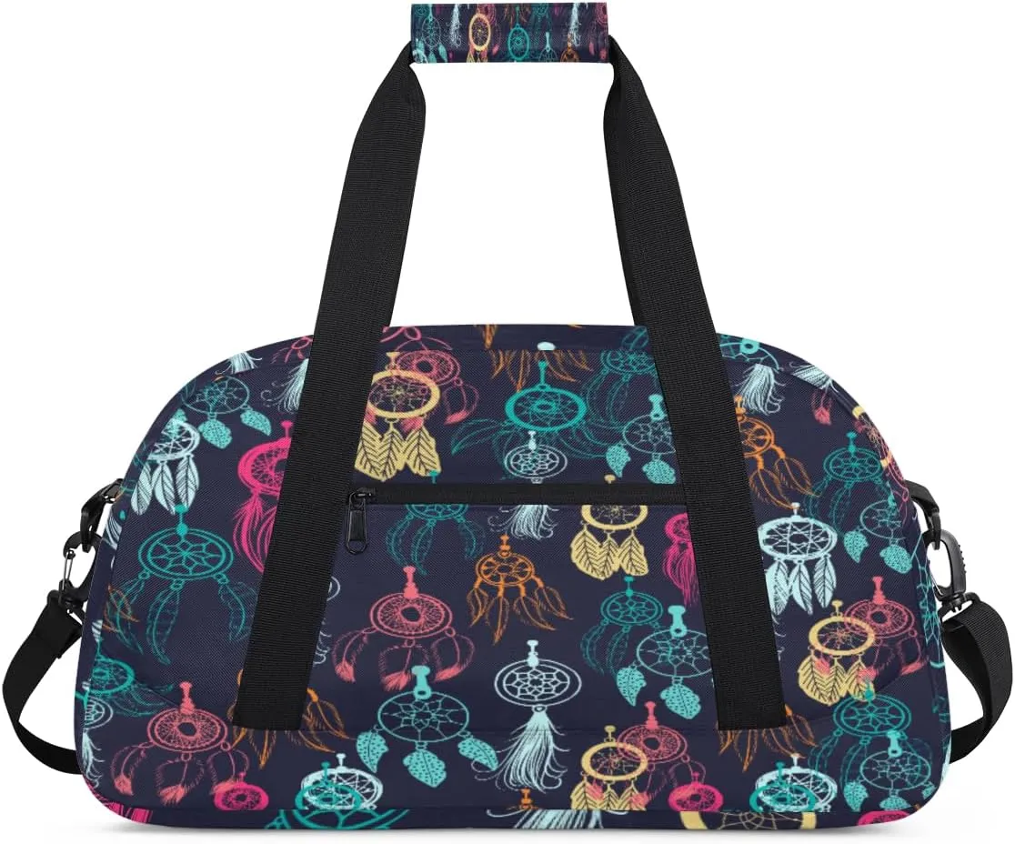 Indian Dreamcatcher Feathers Gym Duffel Bag for Men Women Retro Ethnic Tribe Sports Tote Bag with Adjustable Shoulder Strap for Dance Gymnastics Traveling Outdoor Camping Overnight Stay