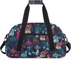 Indian Dreamcatcher Feathers Gym Duffel Bag for Men Women Retro Ethnic Tribe Sports Tote Bag with Adjustable Shoulder Strap for Dance Gymnastics Traveling Outdoor Camping Overnight Stay