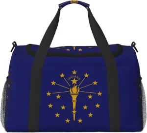 Indiana State Flag print Travel Duffle Bag Gym Bag for Women,Puffer Tote Bag,Weekender Overnight Bag Organizer