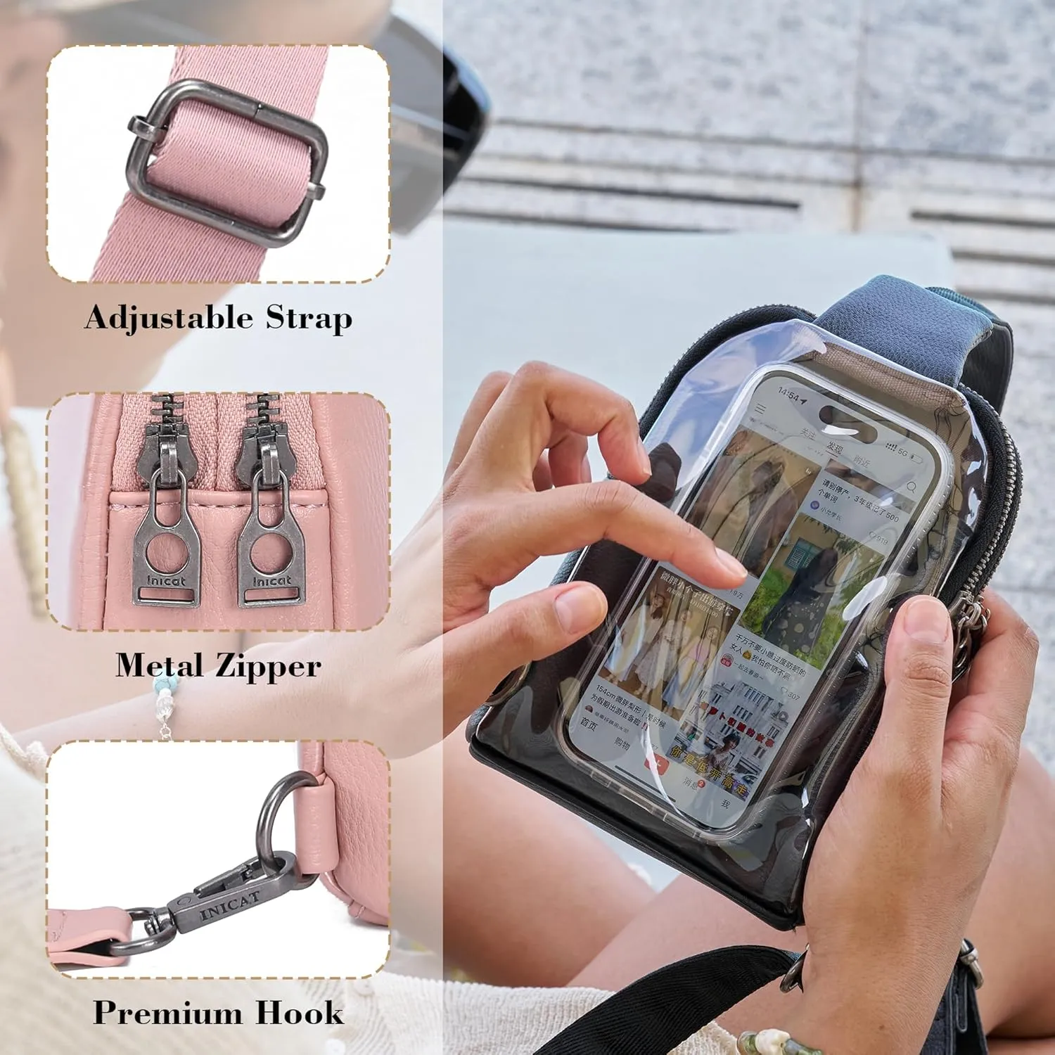 INICAT Small Crossbody Sling Bags for Women Vegan Leather Cell Phone Purse Fanny Packs for Women Men