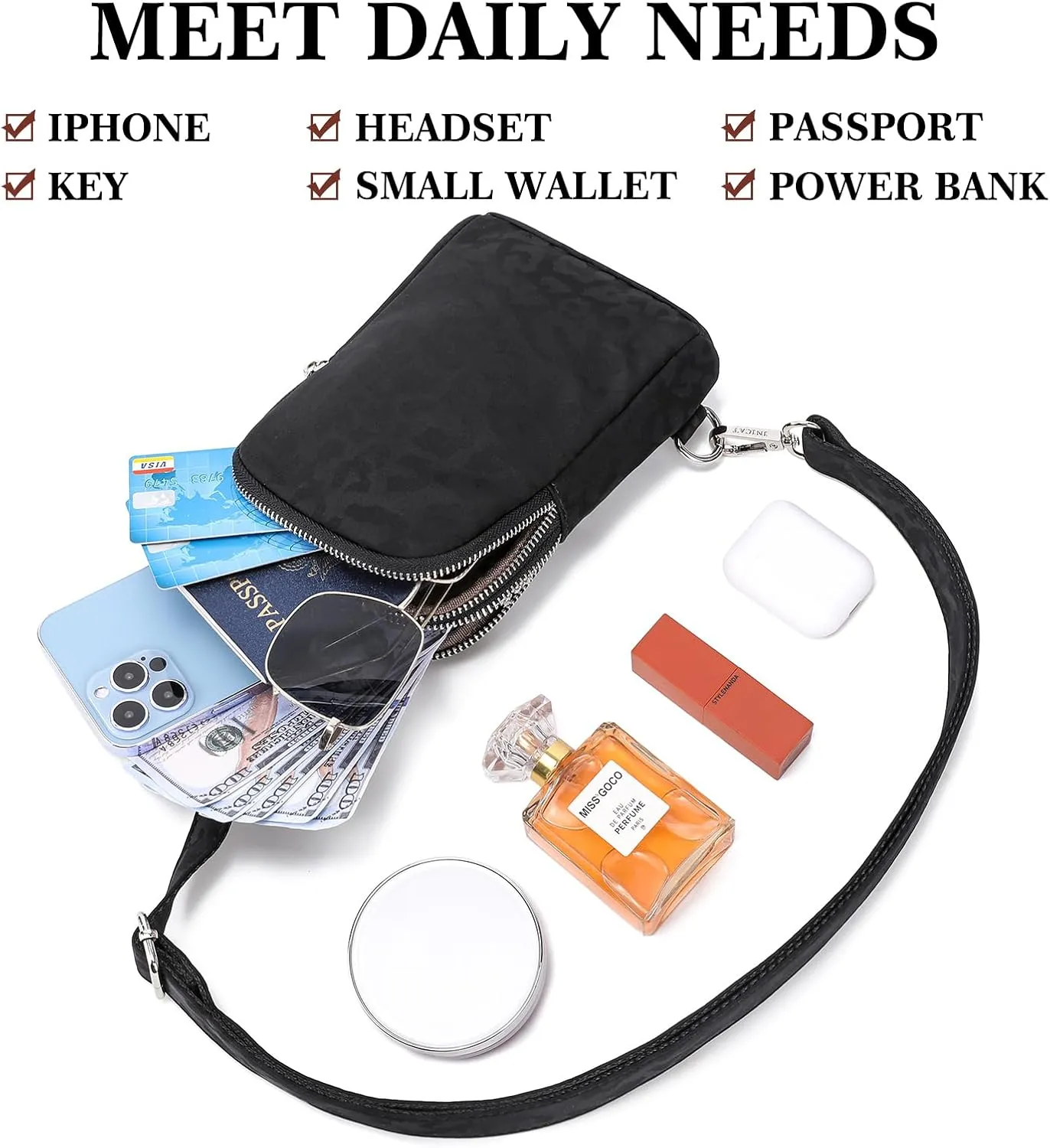 INICAT Small Crossbody Sling Bags for Women Vegan Leather Cell Phone Purse Fanny Packs for Women Men
