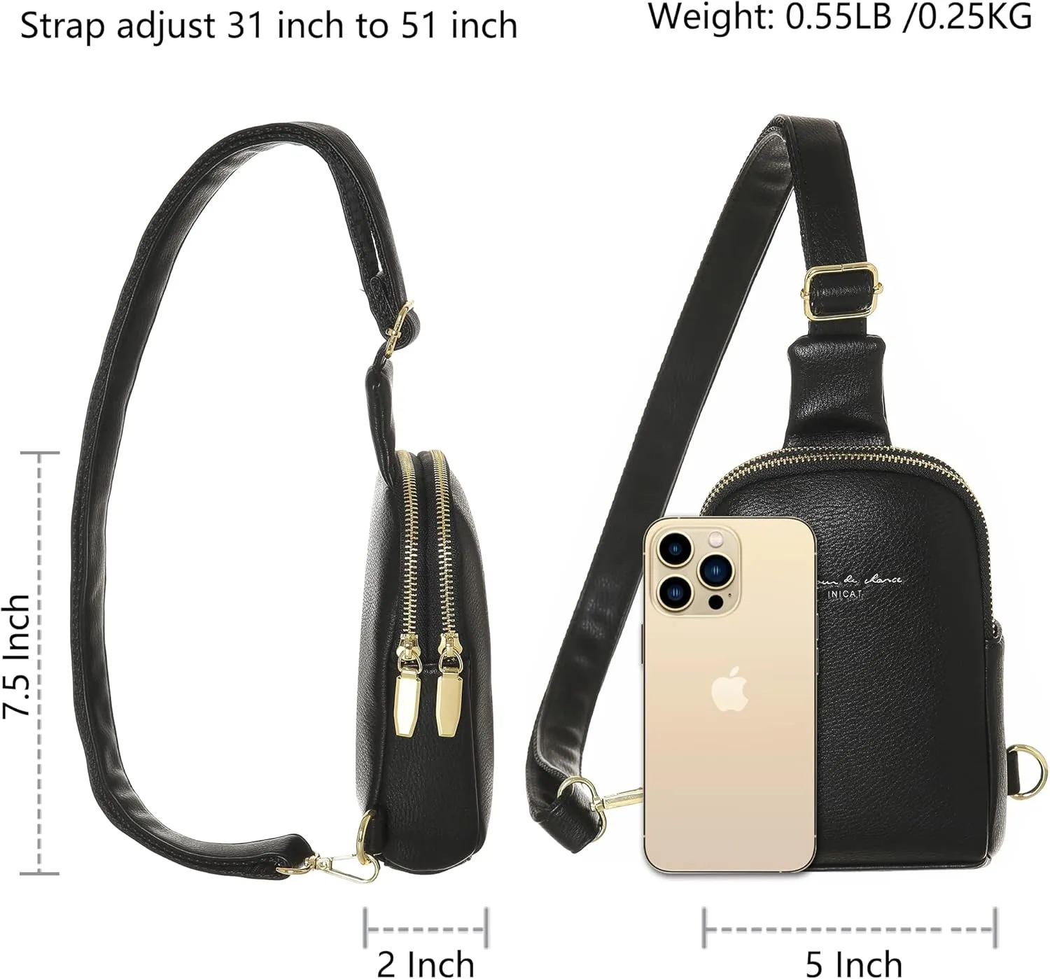 INICAT Small Crossbody Sling Bags for Women Vegan Leather Cell Phone Purse Fanny Packs for Women Men