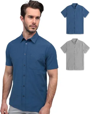 INTO THE AM Men's Casual Button Up Shirt Essential Short Sleeve Button Down Shirts - Stylish Business Casual Dress Shirt