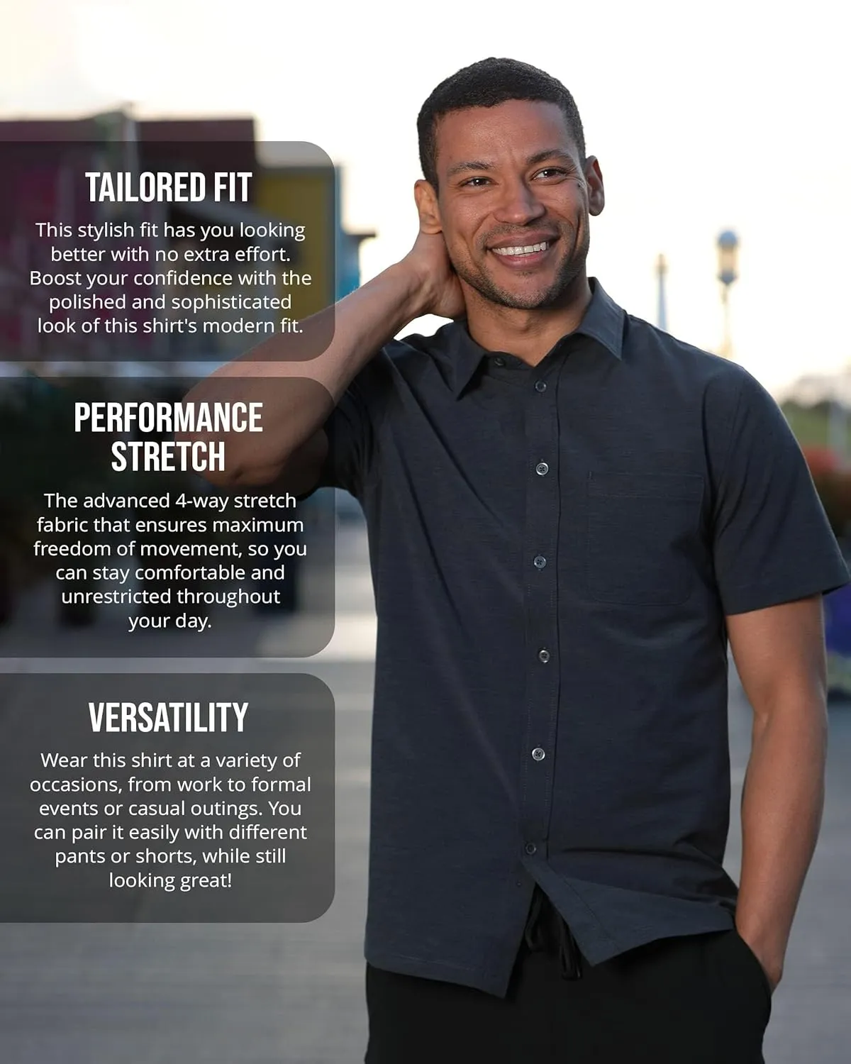 INTO THE AM Men's Casual Button Up Shirt Essential Short Sleeve Button Down Shirts - Stylish Business Casual Dress Shirt