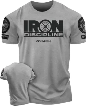 Iron Discipline Gym Workout Shirt for Men Motivational T-Shirt (LG, Iron Discipline Grey)
