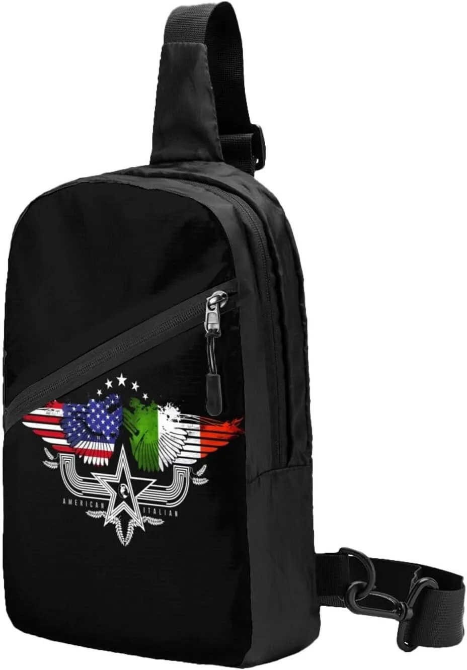 Italian Italy American Flag Crossbody Bag Portable Sling Bags Foldable Chest Daypack Reusable Sports Shoulder Backpack Diagonally Casual Rucksack Travel Bag