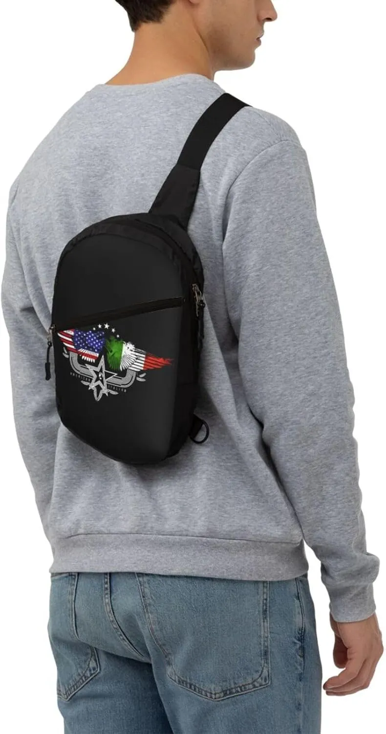 Italian Italy American Flag Crossbody Bag Portable Sling Bags Foldable Chest Daypack Reusable Sports Shoulder Backpack Diagonally Casual Rucksack Travel Bag