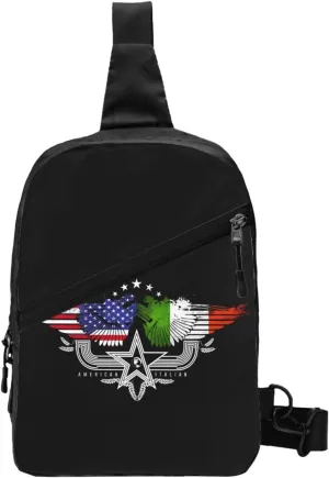 Italian Italy American Flag Crossbody Bag Portable Sling Bags Foldable Chest Daypack Reusable Sports Shoulder Backpack Diagonally Casual Rucksack Travel Bag