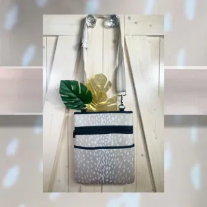 Ivory Doe light beige NEOPRENE bag   white deer speckled print in Crossbody or Tote size or Duo 2-in-1 combo purse   tote antelope khaki