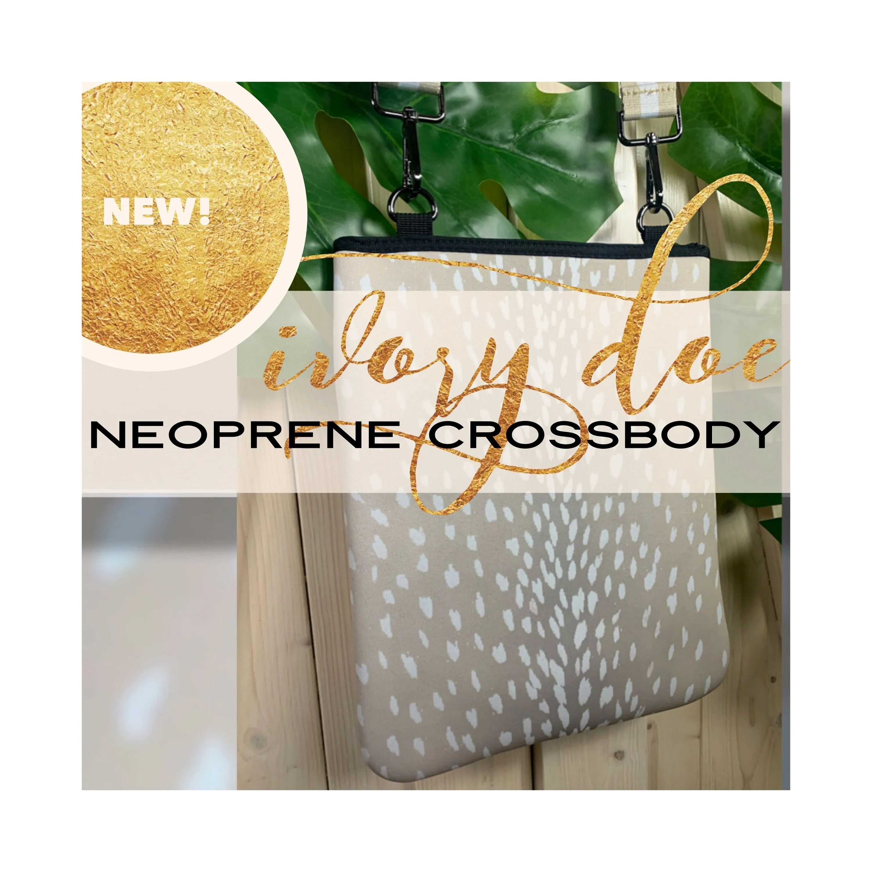 Ivory Doe light beige NEOPRENE bag   white deer speckled print in Crossbody or Tote size or Duo 2-in-1 combo purse   tote antelope khaki