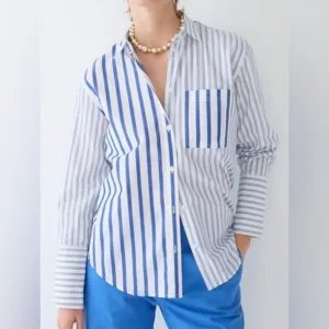 J. Crew Striped Long Sleeve Cotton Button-Down Top (8) or (Medium)