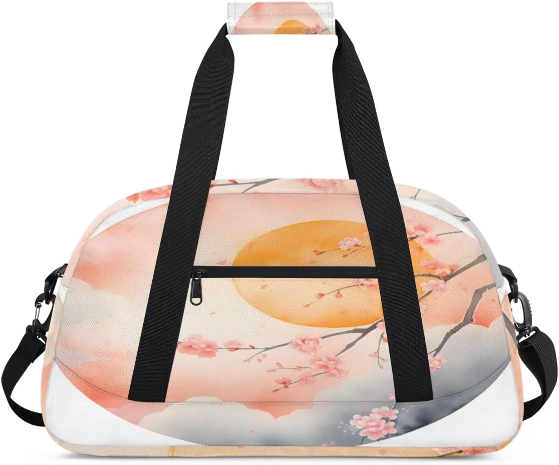 Japan Traditional Pattern Gym Duffel Bag for Men Women Sakura Sports Tote Bag with Adjustable Shoulder Strap for Dance Gymnastics Traveling Outdoor Camping Overnight Stay