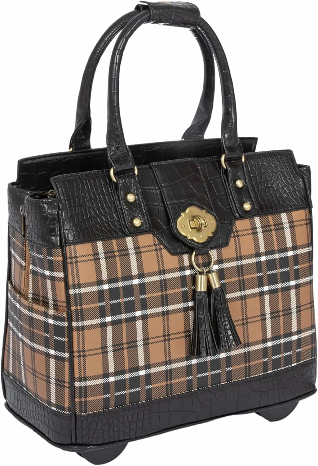 JKM & Company Rolling Laptop Bag for Women | Designer Wheeled Briefcase | Fits 13-17" Laptops | Office Travel Computer Case (Plaid)