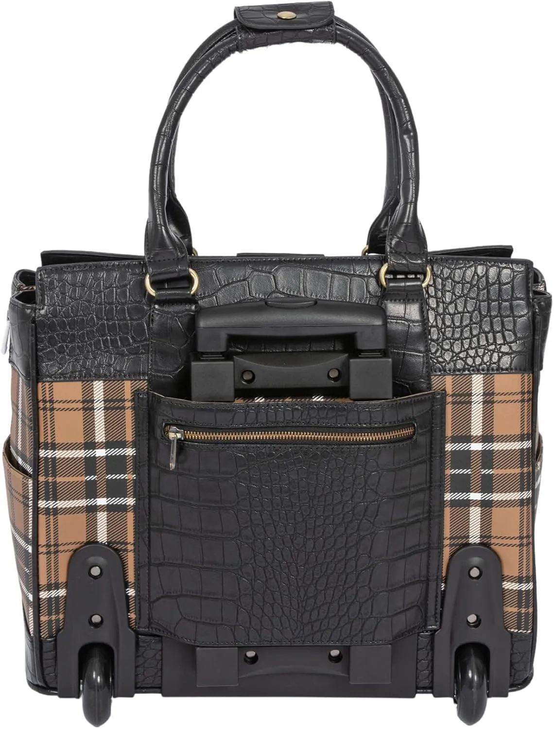 JKM & Company Rolling Laptop Bag for Women | Designer Wheeled Briefcase | Fits 13-17" Laptops | Office Travel Computer Case (Plaid)