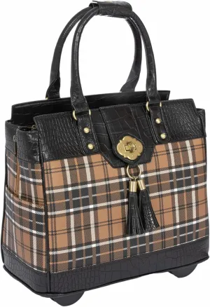 JKM & Company Rolling Laptop Bag for Women | Designer Wheeled Briefcase | Fits 13-17" Laptops | Office Travel Computer Case (Plaid)