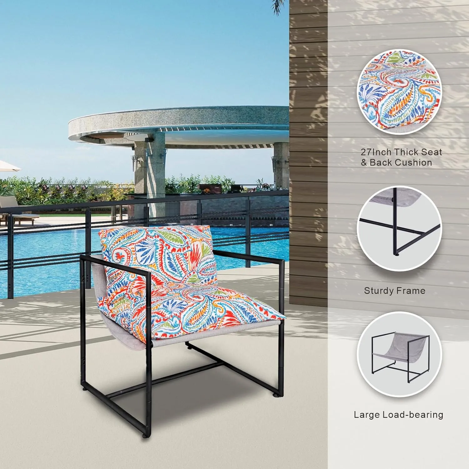 JMGBird Accent Chair Metal Chairs Frame for Patio Deck Garden Yard Balcony Living Room Porch Poolside