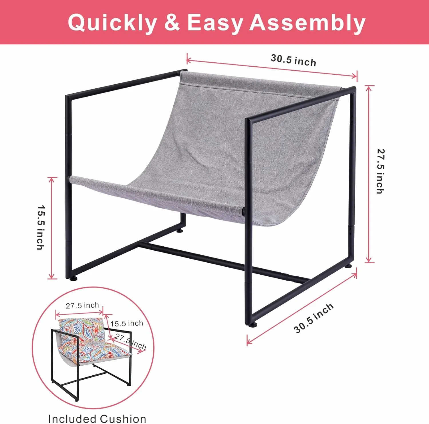 JMGBird Accent Chair Metal Chairs Frame for Patio Deck Garden Yard Balcony Living Room Porch Poolside