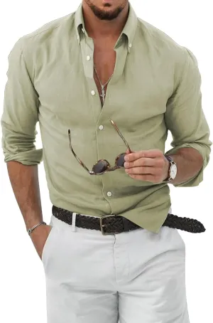 JMIERR Men's Cotton Linen Button Down Shirt Casual Stylish Long Sleeve Business Dress Shirts