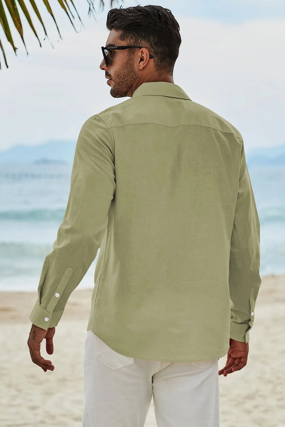 JMIERR Men's Cotton Linen Button Down Shirt Casual Stylish Long Sleeve Business Dress Shirts