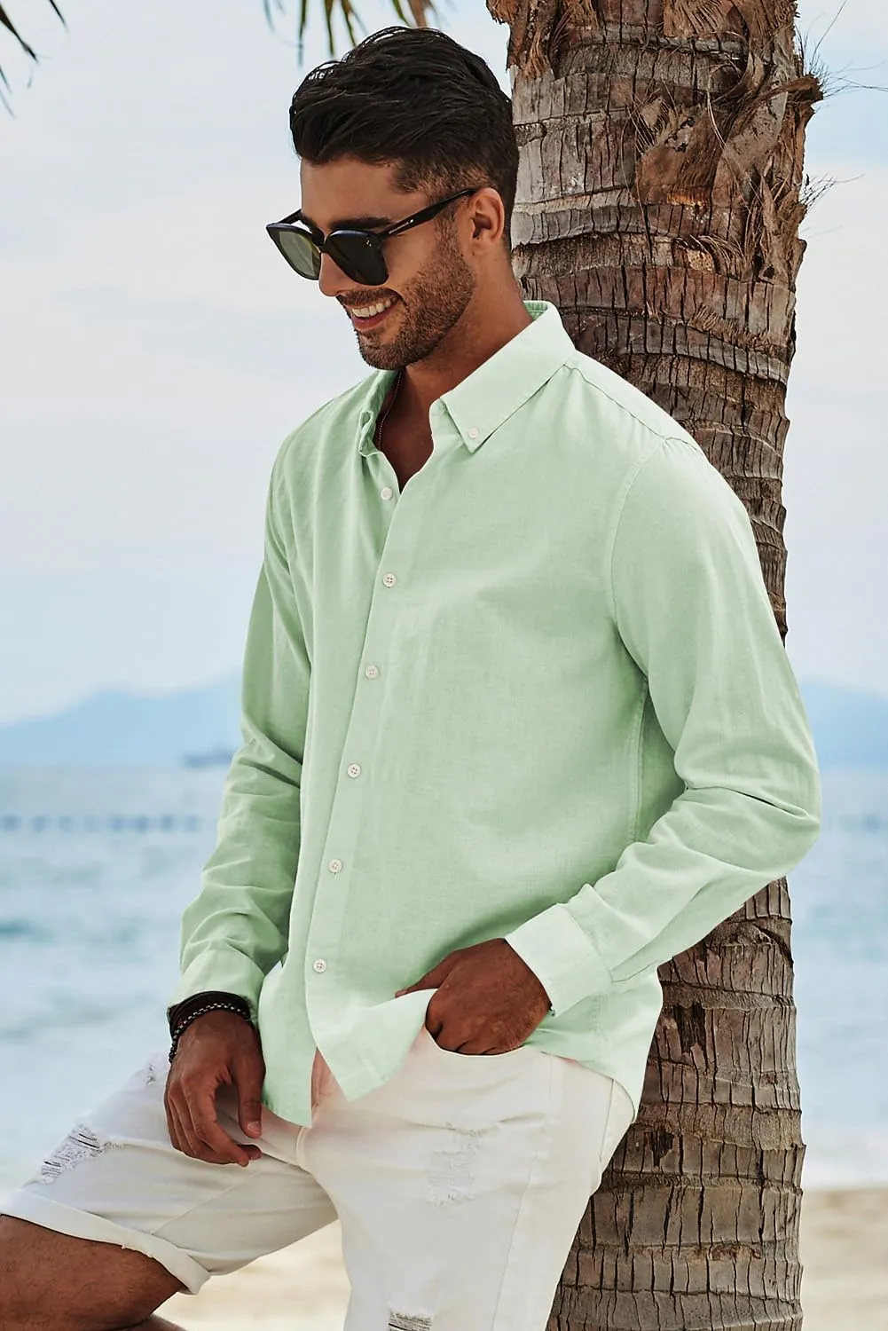 JMIERR Men's Cotton Linen Button Down Shirt Casual Stylish Long Sleeve Business Dress Shirts