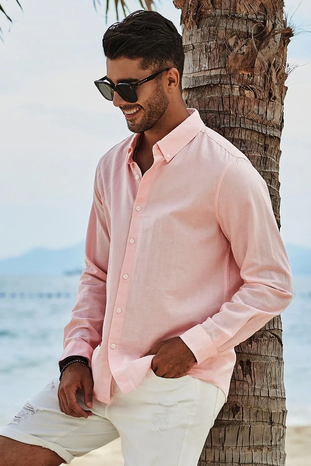 JMIERR Men's Cotton Linen Button Down Shirt Casual Stylish Long Sleeve Business Dress Shirts