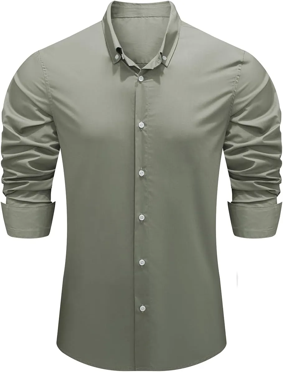 JMIERR Men's Cotton Linen Button Down Shirt Casual Stylish Long Sleeve Business Dress Shirts