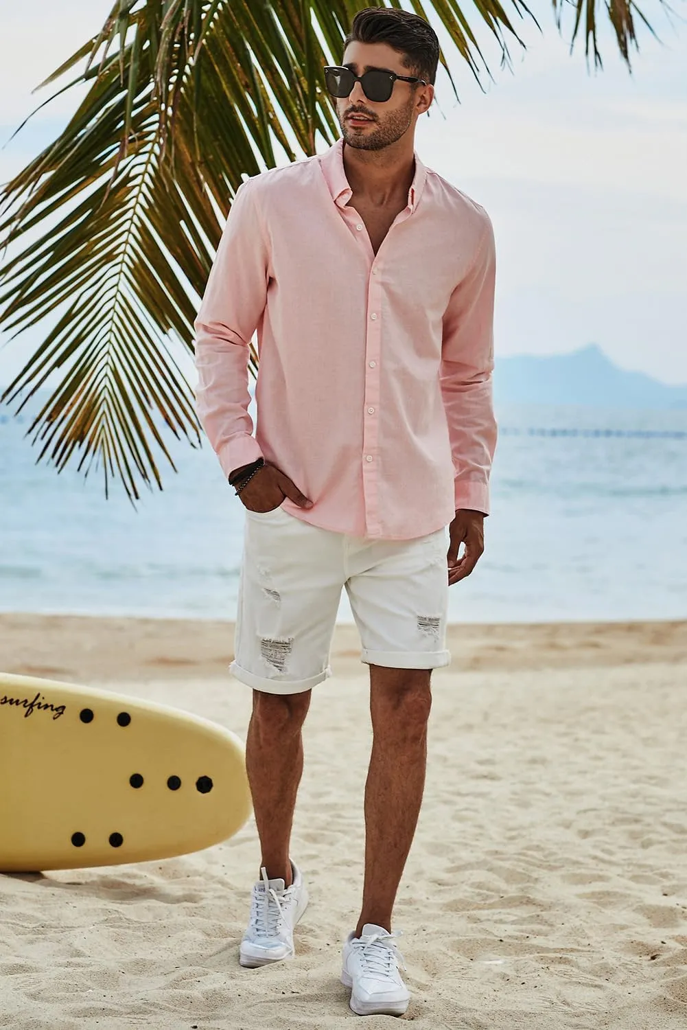 JMIERR Men's Cotton Linen Button Down Shirt Casual Stylish Long Sleeve Business Dress Shirts