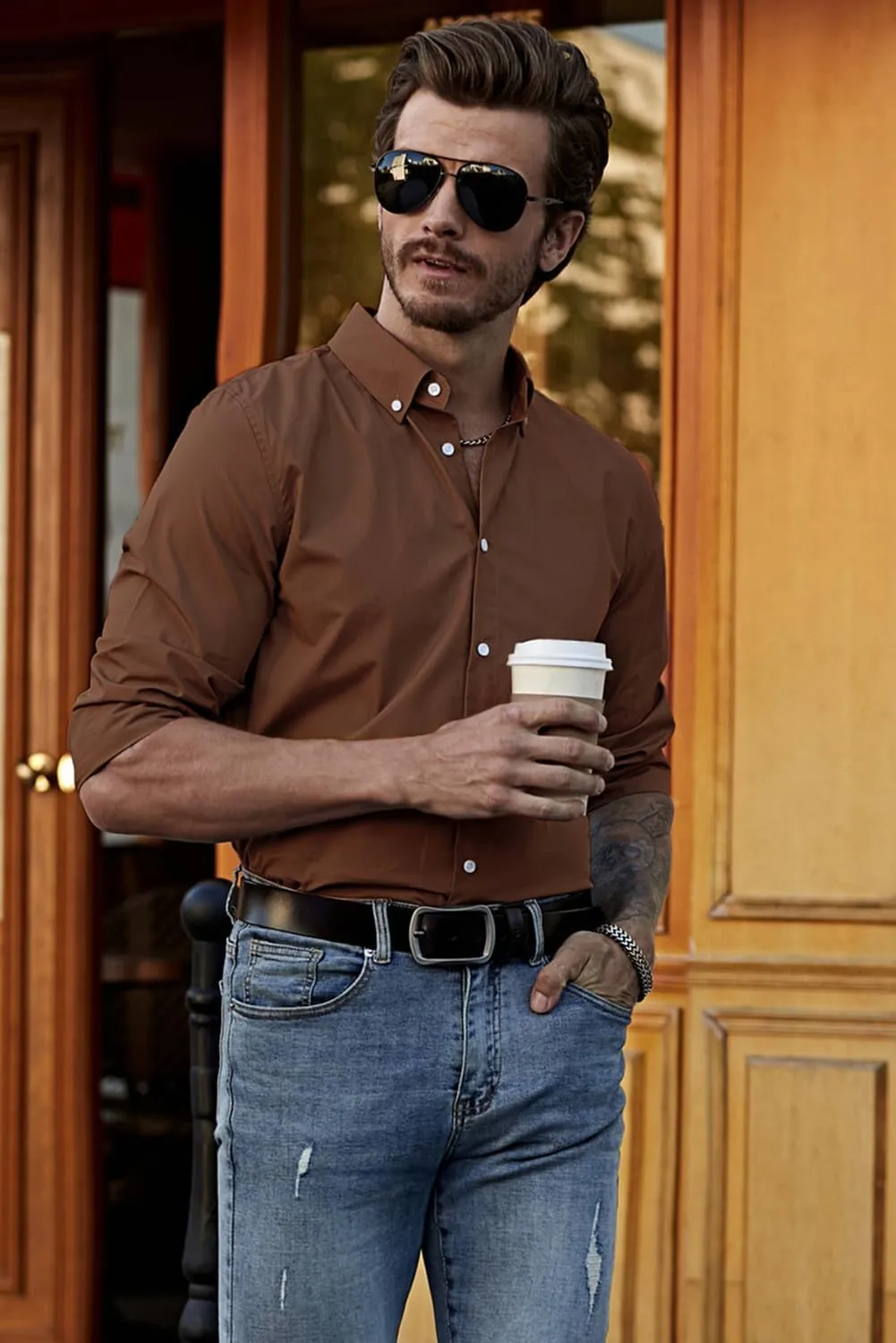 JMIERR Men's Cotton Linen Button Down Shirt Casual Stylish Long Sleeve Business Dress Shirts