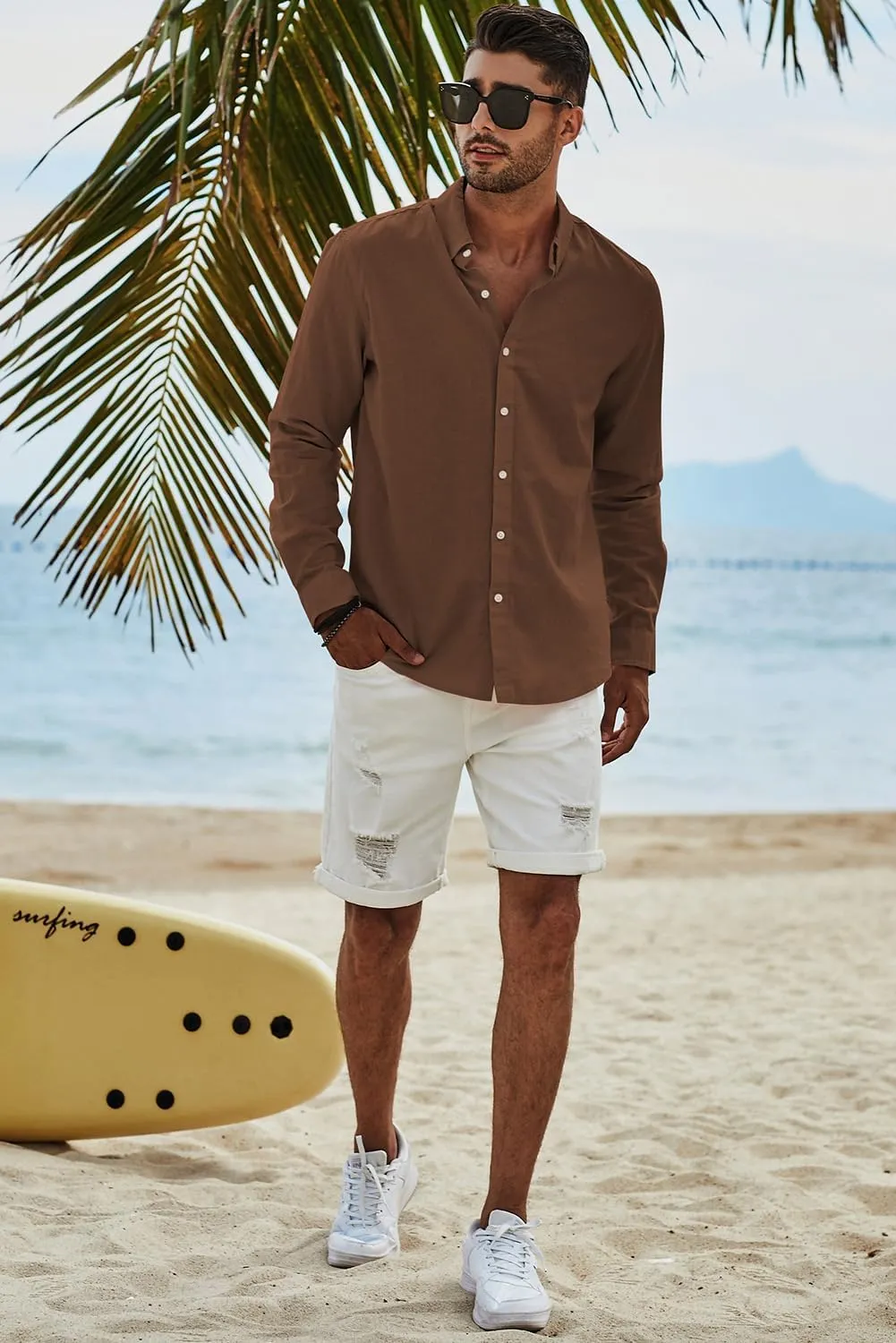 JMIERR Men's Cotton Linen Button Down Shirt Casual Stylish Long Sleeve Business Dress Shirts