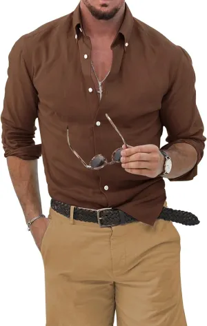 JMIERR Men's Cotton Linen Button Down Shirt Casual Stylish Long Sleeve Business Dress Shirts