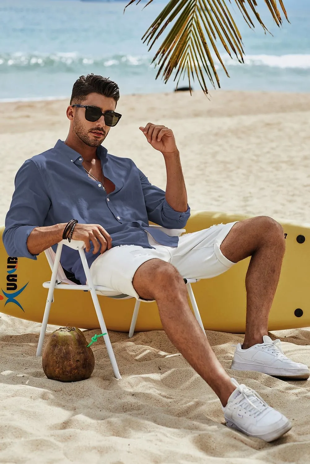 JMIERR Men's Cotton Linen Button Down Shirt Casual Stylish Long Sleeve Business Dress Shirts