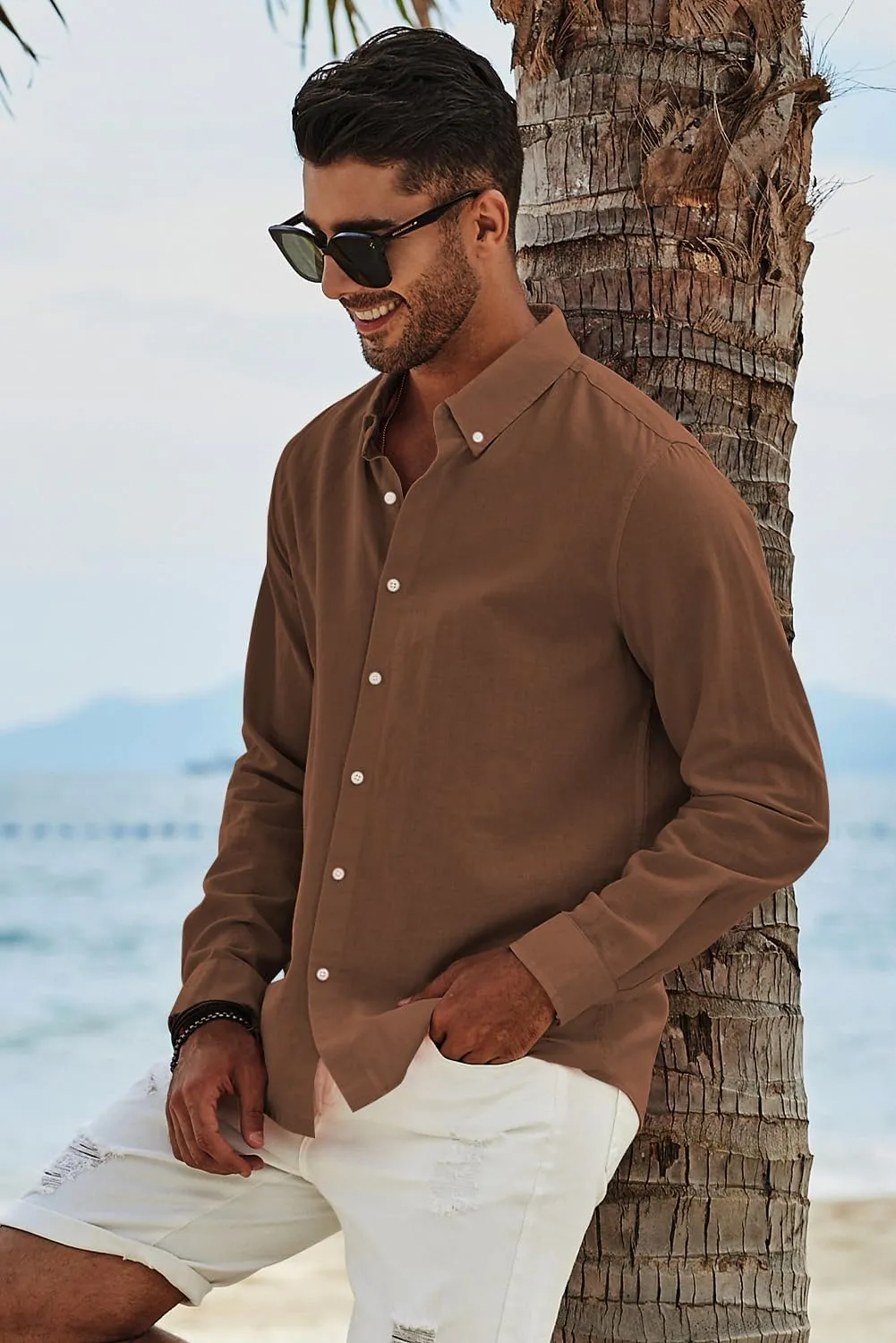 JMIERR Men's Cotton Linen Button Down Shirt Casual Stylish Long Sleeve Business Dress Shirts