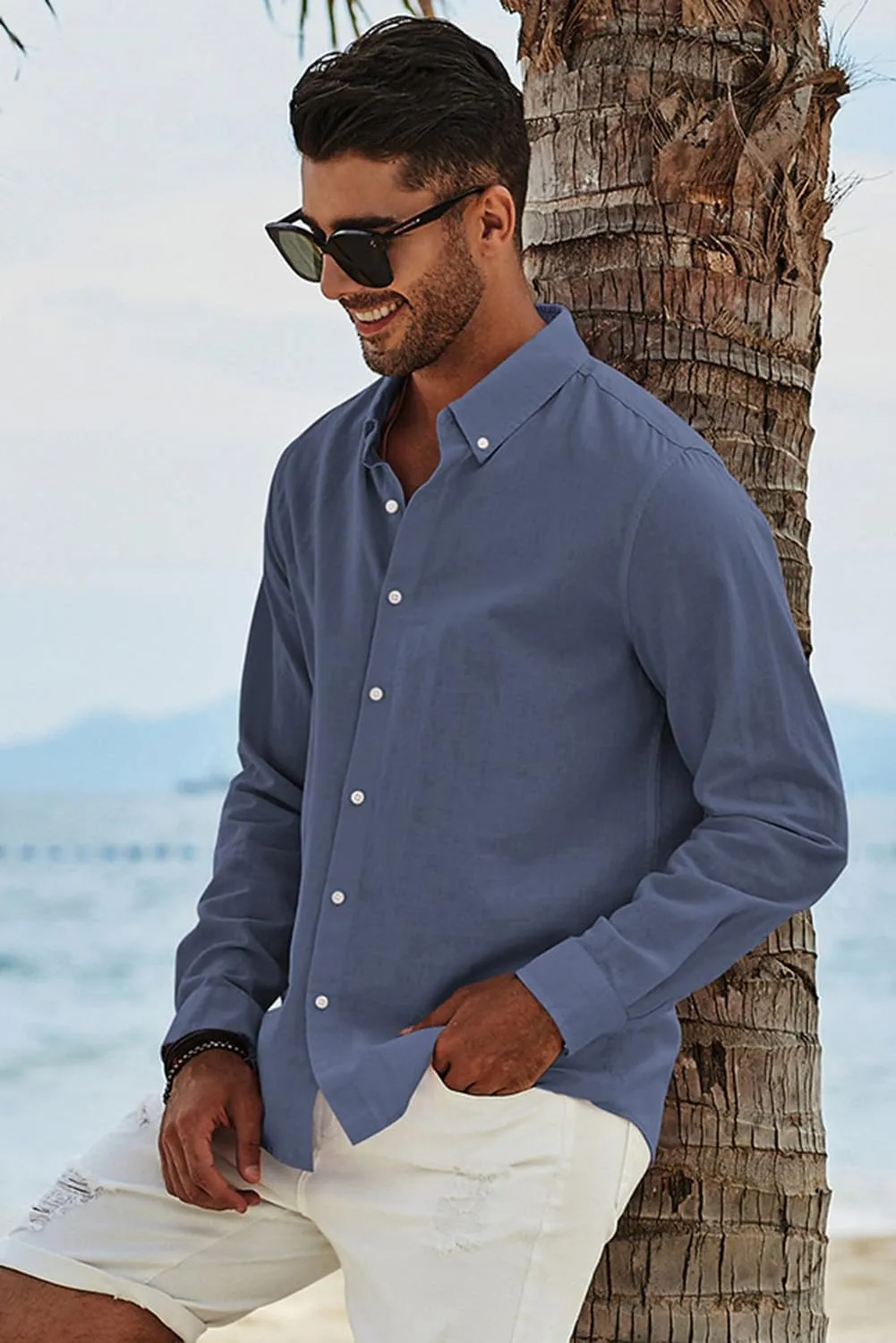 JMIERR Men's Cotton Linen Button Down Shirt Casual Stylish Long Sleeve Business Dress Shirts