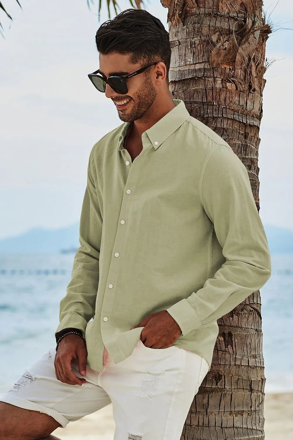 JMIERR Men's Cotton Linen Button Down Shirt Casual Stylish Long Sleeve Business Dress Shirts
