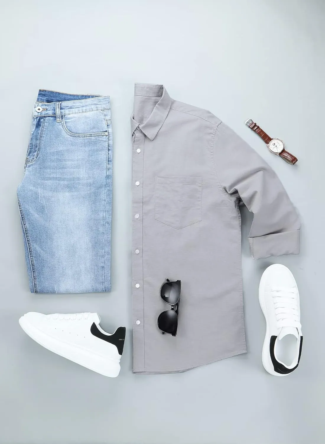 JMIERR Mens Cotton Linen Casual Stylish Button Down Shirt Long Sleeve Dress Shirts
