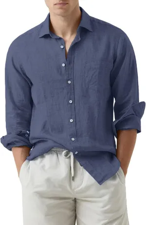 JMIERR Mens Cotton Linen Casual Stylish Button Down Shirt Long Sleeve Dress Shirts