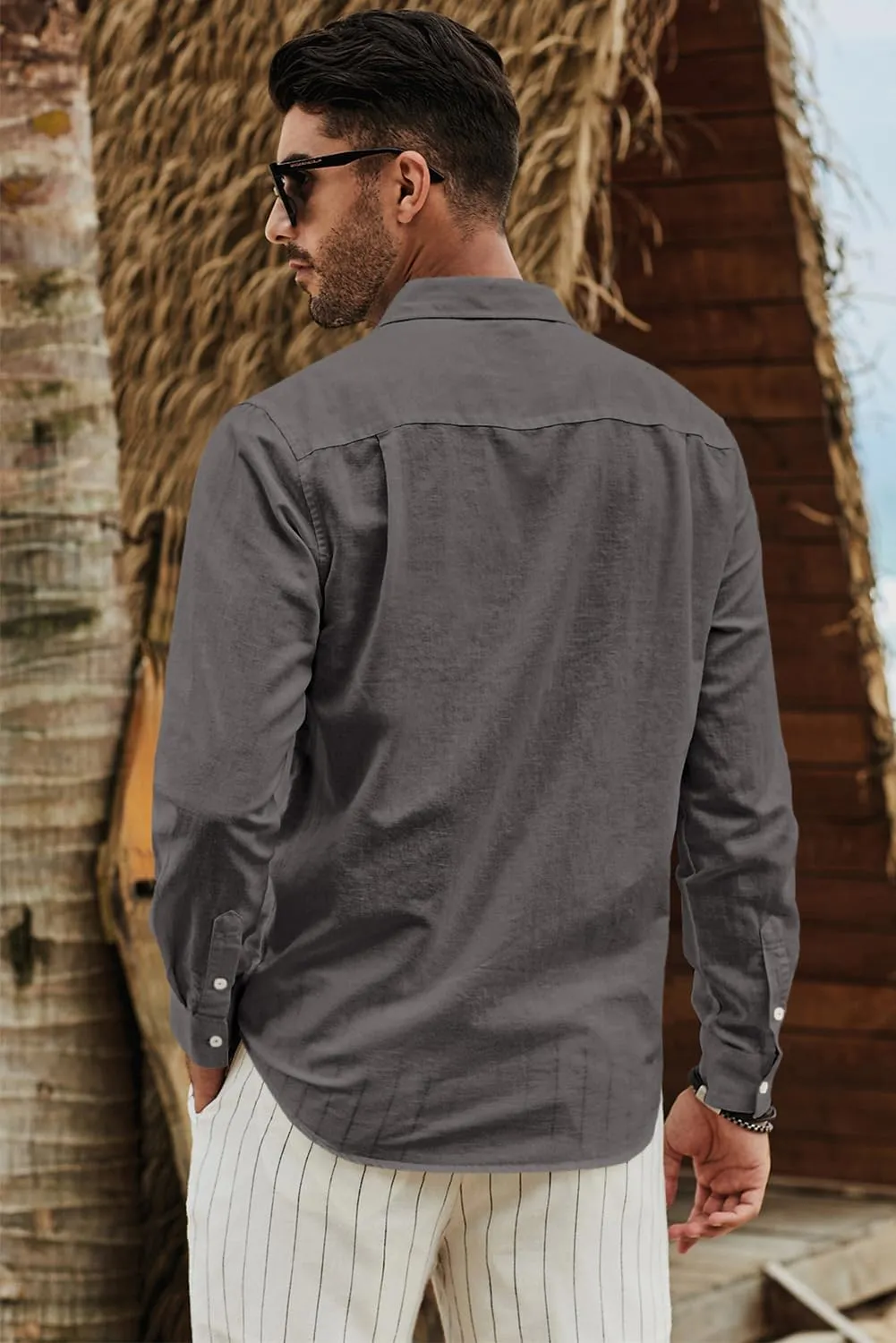 JMIERR Mens Cotton Linen Casual Stylish Button Down Shirt Long Sleeve Dress Shirts